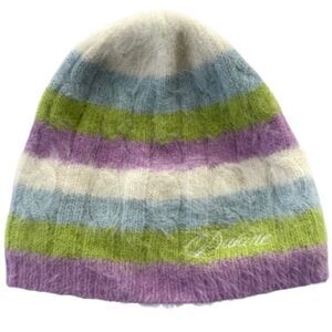 Dakine Colorful Stripe Fuzzy Cableknit Angora Nylon Beanie Rainbow Fall Winter